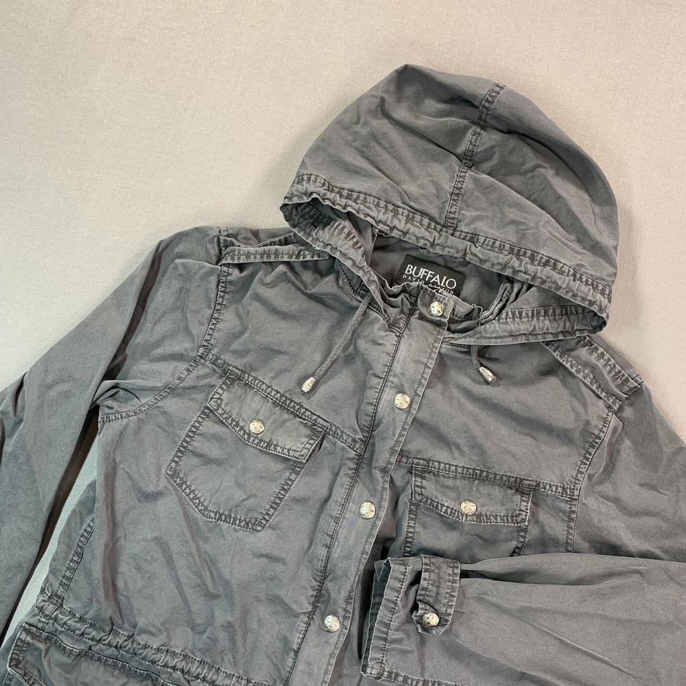 Buffalo‎ David Bitton Jacket Womens Large Gray Hooded Anorak Utility Pockets